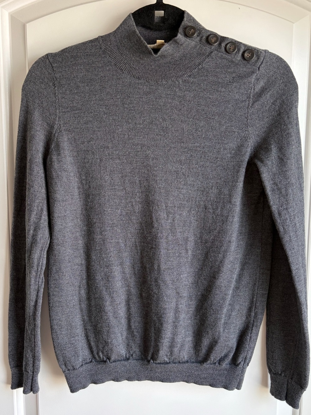 Sézane Gray Merino Wool Button Shoulder Mock Neck Sweater Size XS